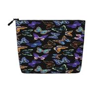 Borsa da viaggio per il trucco in canapa sintetica a forma di farfalla psichedelica e psichedelica, borsa da toilette ecologica e durevole con cerniera, 9,45 x 6,7 pollici