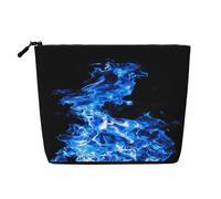 Borsa da viaggio per il trucco in canapa sintetica Blue Flame, borsa da toilette ecologica e durevole con cerniera, 9,45 x 6,7 pollici