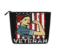 Borsa da viaggio per il trucco in canapa sintetica con grafica veterana Rosie the Riveter, borsa da toilette ecologica e resistente con cerniera, 9,45 x 6,7 pollici