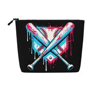 Borsa da viaggio per il trucco in canapa sintetica per il giorno della partita di baseball, borsa da toilette ecologica e durevole con cerniera, 9,45 x 6,7 pollici
