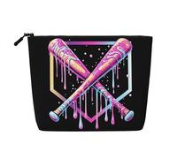 Borsa da viaggio per il trucco in canapa sintetica per il giorno della partita di baseball, borsa da toilette ecologica e durevole con cerniera, 9,45 x 6,7 pollici