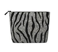 Borsa da viaggio per il trucco in finta canapa con glitter argento e motivo tigre, borsa da toilette ecologica e durevole con cerniera, 9,45 x 6,7 pollici