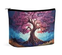 Borsa da viaggio per il trucco in pelle PU Beautiful Tree, tascabile, per cosmetici, per donna, organizer portatile con chiusura a borsa.