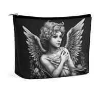 Borsa da viaggio per il trucco in pelle PU con ritratto di angelo, tascabile, organizer portatile per cosmetici da donna
