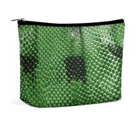 Borsa da viaggio per il trucco in pelle PU effetto serpente verde, tascabile, per cosmetici, organizer portatile da donna