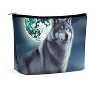 Borsa da viaggio per il trucco in pelle PU Wolf Under Moon, tascabile, per cosmetici, da donna, con chiusura a borsa portatile.