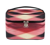 Borsa da viaggio per il trucco, linea rossa, nera, rosa, arancione, borse cosmetiche portatili per donne, borsa organizer per trucco di grande capacità con manico e corda elastica fissa, Rosso Nero