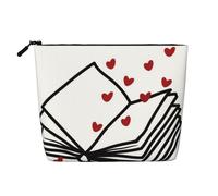 Borsa da viaggio per il trucco Love Books per San Valentino, grande capacità, per donna, impermeabile, monostrato, in finta canapa, portatile, con cerniera
