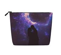 Borsa da viaggio per il trucco Lovers Under The Purple Heart per San Valentino, grande capacità, per donna, impermeabile, monostrato, in imitazione canapa, con cerniera, portatile