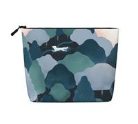 Borsa da viaggio per il trucco Mori Green Tree, grande capacità, per donna, impermeabile, monostrato, in imitazione canapa, con cerniera, portatile