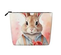Borsa da viaggio per il trucco Mr. Pink Rose Bunny, grande capacità, per donna, impermeabile, monostrato, in finta canapa, con cerniera, portatile