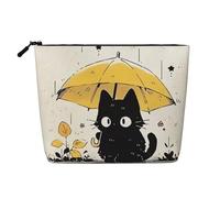 Borsa da viaggio per il trucco Rainy Day Black Cat, grande capacità, per donna, impermeabile, monostrato, in imitazione canapa, con cerniera, portatile