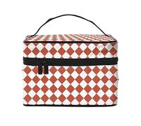 Borsa da viaggio per il trucco rosa con griglia a reticolo donna, cosmetica impermeabile, toilette