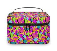 Borsa da viaggio per il trucco rosa con triangolo geometrico anni '80 e '90, per donne, organizer per cosmetici con scomparti per manici morbidi, grande capacità per uomo, borsa da toilette per la c