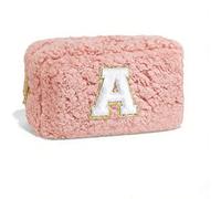 Borsa da viaggio per il trucco sfocata in spugna soffice borsa cosmetica da donna con cerniera iniziale A-Z borsa da toilette multifunzionale organizer carino accessori rosa regali di compleanno per