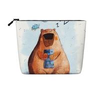 Borsa da viaggio per il trucco Sleeping Bear, grande capacità, per donna, impermeabile, monostrato, in finta canapa, con cerniera, portatile, organizer per cosmetici.
