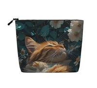 Borsa da viaggio per il trucco Sleeping Cat, grande capacità, per donna, impermeabile, monostrato, in imitazione canapa, con cerniera, organizer per cosmetici.