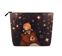 Borsa da viaggio per il trucco The Boy And The Bear, grande capacità, per donna, impermeabile, monostrato, in imitazione canapa, con cerniera, portatile