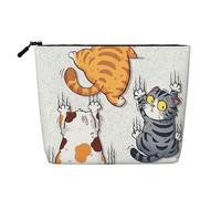 Borsa da viaggio per il trucco Three Naughty Cats, grande capacità, per donna, impermeabile, monostrato, in imitazione canapa, con cerniera, portatile