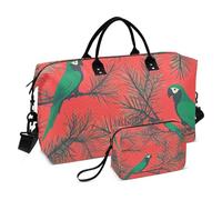 Borsa da viaggio per il weekend, grande, con cinghia regolabile, per viaggi, 2 pezzi, colore: verde scarlatto, con alberi di pino rosso