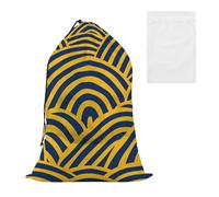 Borsa da viaggio per la biancheria con piccola borsa per la biancheria in rete, facile da montare, cesto o cesto portabiancheria con chiusura a coulisse, organizer per vestiti da stanza, giallo e blu