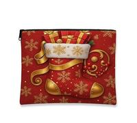 Borsa da viaggio per la calza di Natale, da donna, in tela, con cerniera, organizer portatile per la cura della pelle e articoli da toeletta, Rosso, 7x9 Inch, Calza di Natale