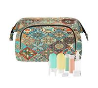 Borsa da viaggio per la cultura da viaggio, per cosmetici, con fiori etnici, per donne, uomini, ragazze, bohémien indiano, impermeabile, trucco, organizer per cosmetici, borsa per utensili da viaggio,