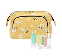 Borsa da viaggio per la cultura da viaggio, per cosmetici, estate, margherite, giallo, per donne, uomini, ragazze, api, motivo floreale, giallo, impermeabile, organizer per cosmetici, borsa per