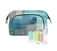 Borsa da viaggio per la cultura del trucco, blu verde, turchese, grigio, per donne, uomini, ragazze, opere d'arte, acquerello, impermeabile, organizer per cosmetici, borsa per utensili da viaggio,