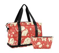 Borsa da viaggio per la notte con elefante animale dei cartoni animati rosso borsa da viaggio con tasca bagnata tracolla regolabile borsa da palestra per viaggi di lavoro grande capacità per uomini
