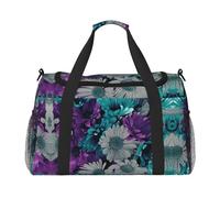 Borsa da viaggio per la notte, con fiori viola e foglia di tè, per donne e uomini, perfetta per frequent flyer, Nero , Taglia unica