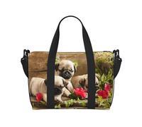 Borsa da viaggio per la notte, con stampa di cuccioli, borsa da viaggio, borsa per oggetti personali, per viaggi, palestra, sport, weekender, Nero , Taglia unica