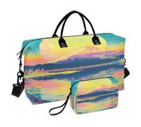 Borsa da viaggio per la notte, con tracolla regolabile, per palestra, set da 2 pezzi, con montagna giapponese Fuji colorata