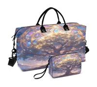 Borsa da viaggio per la notte con tracolla regolabile per yoga, set da 2 pezzi, mistico, tarro, viola, astrologia, albero della vita
