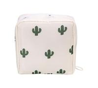 Borsa da viaggio per l'igiene delle donne unica con tasche interne multiple per organizzare assorbenti igienici e piccoli articoli da toeletta alla moda con design a cartoni animati, Cactus bianco