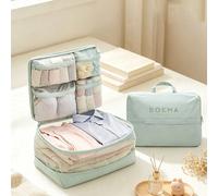 Borsa da viaggio per l'organizzazione dei vestiti con scomparti multipli, organizer per bagagli di grande capacità, custodia traspirante in rete per la classificazione visibile dei capi rosa,blu,verde