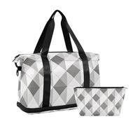 Borsa da viaggio per oggetti personali a quadri grigi con tasca bagnata tracolla regolabile borsa da palestra per viaggi di lavoro grande capacità per uomini donne