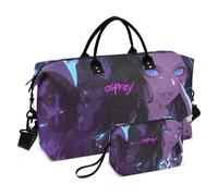 Borsa da viaggio per oggetti personali, borsa a tracolla per il fine settimana, con borsa da toilette per allenamento, set da 2 pezzi, motivo: ragazza malvagia demoniaca