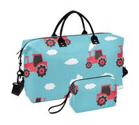Borsa da viaggio per oggetti personali con trattore rosso blu borsa da viaggio per la notte con tracolla regolabile Borsa da allenamento sportiva per viaggi di viaggio multifunzionale, Rosso Trattore