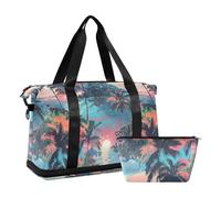 Borsa da viaggio per oggetti personali da spiaggia tropicale hawaiana borsa da palestra grande con borsa da toilette per sport pieghevole, Spiaggia tropicale, 1 size