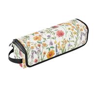 Borsa da viaggio per strumenti per capelli bianchi con fiori primaverili gialli e tappetino resistente al calore con cerniera, custodia da viaggio portatile per utensili caldi e accessori per la cura