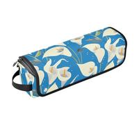 Borsa da viaggio per strumenti per capelli bianchi con gigli blu e tappetino resistente al calore con cerniera, custodia da viaggio a doppio strato per ferri da stiro, piastre e arricciacapelli