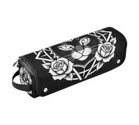 Borsa da viaggio per strumenti per capelli con cuscinetto resistente al calore, custodia da viaggio per strumenti caldi, ferro arricciacapelli, volumizzatore, styler, gatto nero occulto con rose
