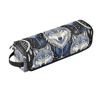 Borsa da viaggio per strumenti per capelli con cuscinetto resistente al calore, motivo: lupo, acchiappasogni, tribale nativo americano, impermeabile, portatile, aperta, piatta, borsa da viaggio per