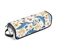 Borsa da viaggio per strumenti per capelli con delfini tra fiori gialli borsa portatile per tappetino per utensili caldi