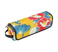 Borsa da viaggio per strumenti per capelli con tappetino in ferro per strumenti per capelli, organizer per strumenti caldi e accessori per la cura dei capelli, fiori gialli rossi grandi