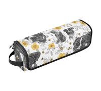 Borsa da viaggio per strumenti per capelli con tappetino rimovibile resistente al calore, grande capacità, organizer per piastre piatte, piastre per arricciacapelli, divertenti cani Staffordshire Bull