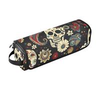 Borsa da viaggio per strumenti per capelli con tappetino rimovibile resistente al calore, grande custodia da viaggio per arricciacapelli, piastra per capelli piatta, motivo cachemire con teschio