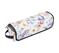 Borsa da viaggio per strumenti per capelli con unicorni e fiori in stile cartone animato, con cuscinetto resistente al calore, borsa da viaggio organizer per utensili caldi e accessori per la cura dei