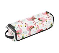 Borsa da viaggio per strumenti per capelli e tappetino resistente al calore, custodia da viaggio portatile per ferri da stiro, piastre e arricciacapelli, motivo natalizio con fenicotteri rosa, da
